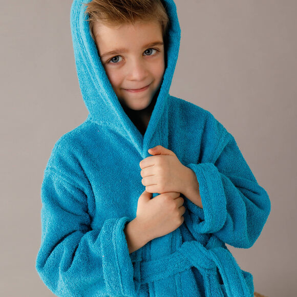 Peignoir enfant éponge bouclette à capuche (turquoise)