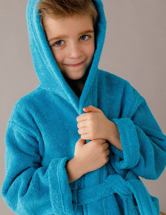 Peignoir enfant éponge bouclette à capuche (turquoise)