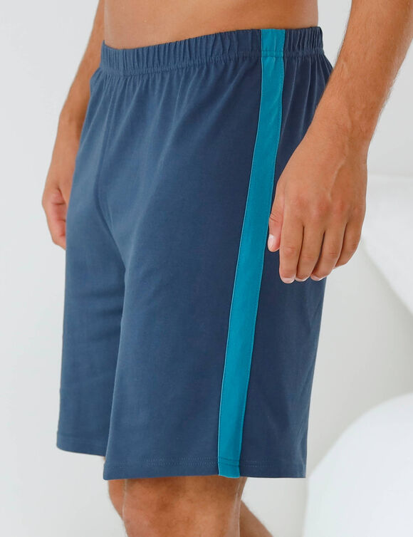 Effen pyjamashort met contrasterende baan (marine / turkoois)