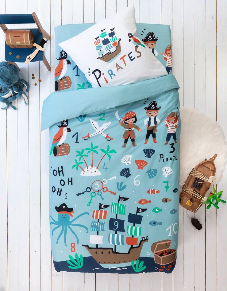 Linge de lit enfant Pirates en coton, bleu Linge de lit enfant Pirates en coton, bleu, hi-res image number 0