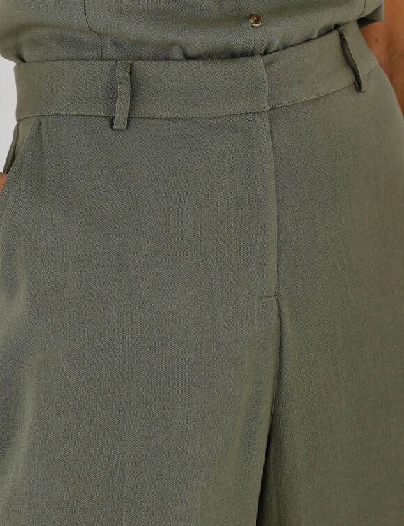 Pantalon effet jupe-culotte, en lin m&eacute;lang&eacute; (kaki)