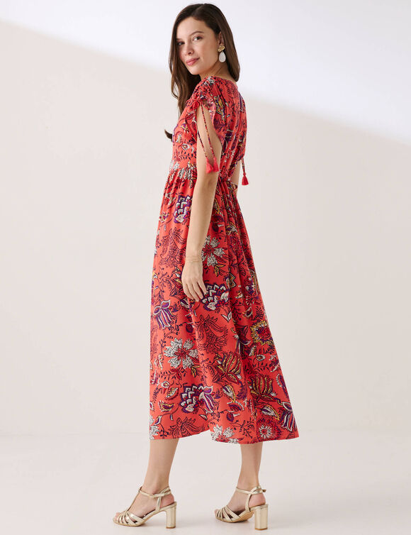 Robe longue imprim&eacute;e (corail / rouge)