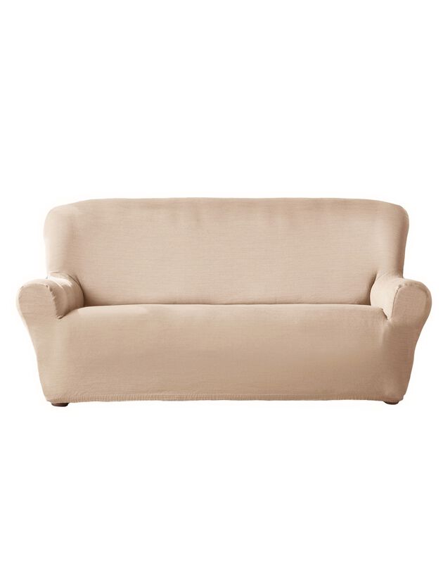 Effen rekbare hoes voor fauteuil en zitbank met armleuningen (ecru)