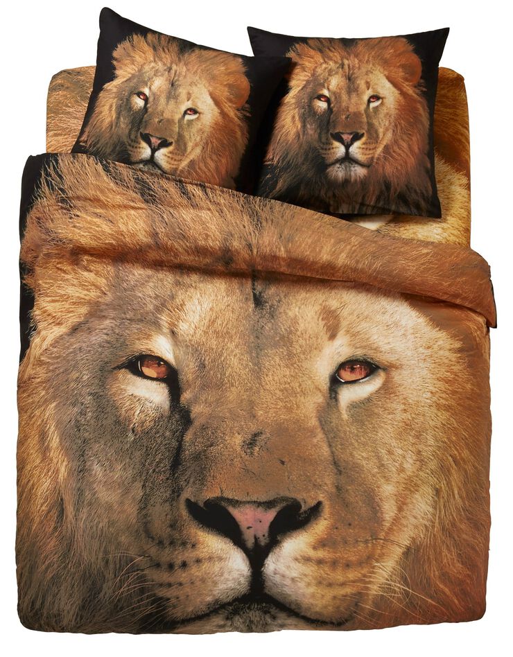 Bedlinnen Leo in katoen met leeuwprint (beige)