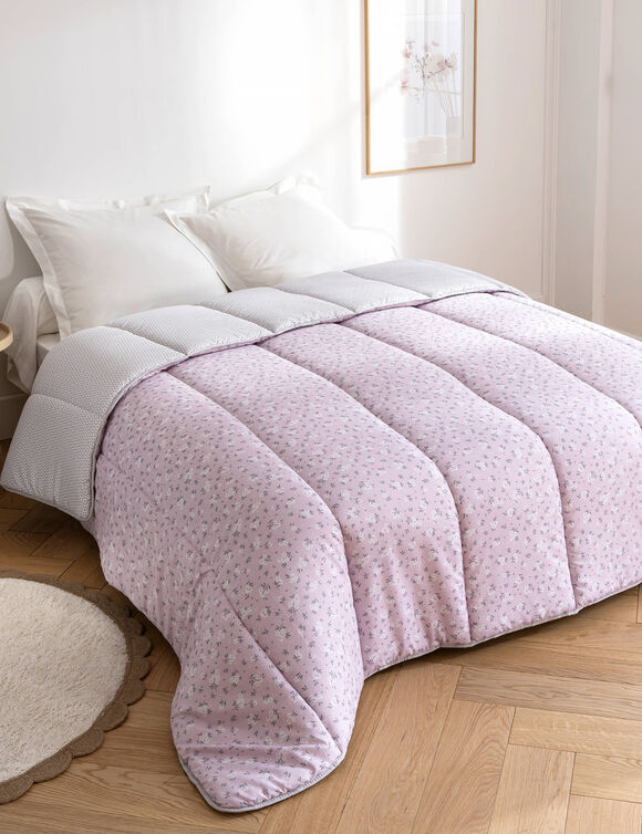 Couette microfibre imprimé Printemps 200 g/m² (parme)