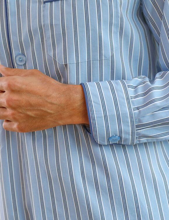 Liquette pyjama rayures flanelle coton (bleu ciel)