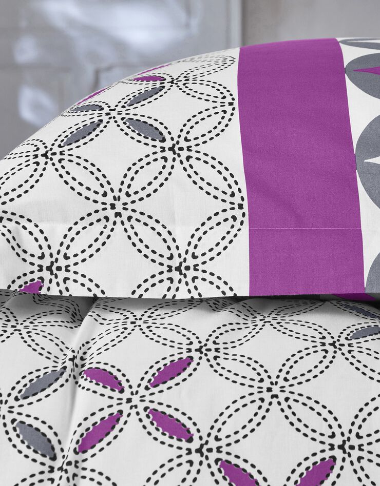 Linge de lit Marlow en coton motifs géométriques, gris / violet Linge de lit Marlow en coton motifs géométriques, gris / violet, hi-res image number 3