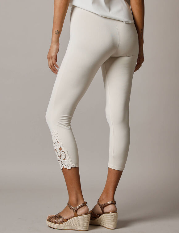 3/4-legging met macram&eacute;, elastische taille (ecru)