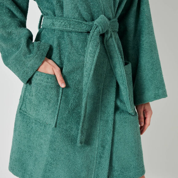 Peignoir court adulte col kimono éponge bouclette (eucalyptus)
