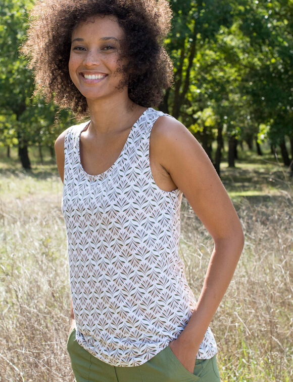 Topje met minimalistische print (wit / kaki)