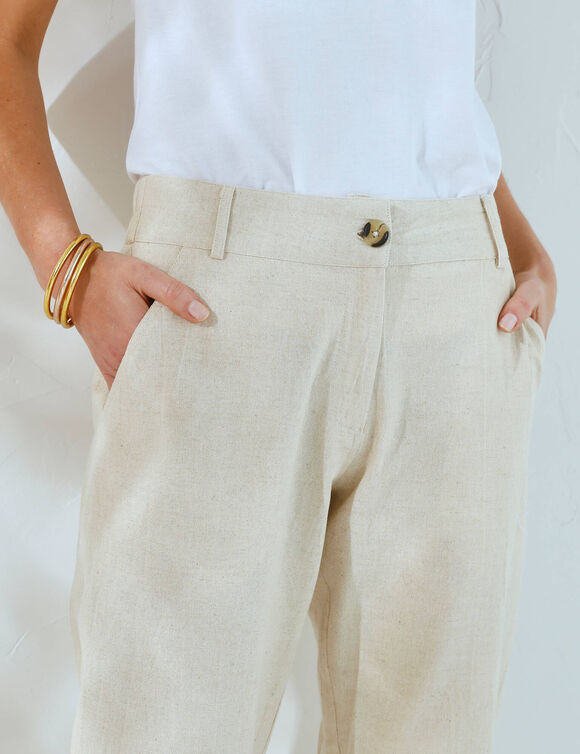 Pantalon coupe mom coton-lin enduction dorée (beige doré)