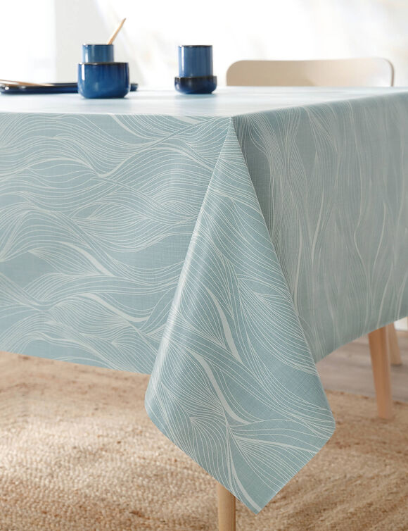 Nappe toile cirée imprimée vagues  (bleu)