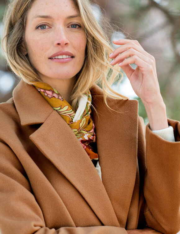 Manteau mi-long à col tailleur, boutonnage croisé (caramel)