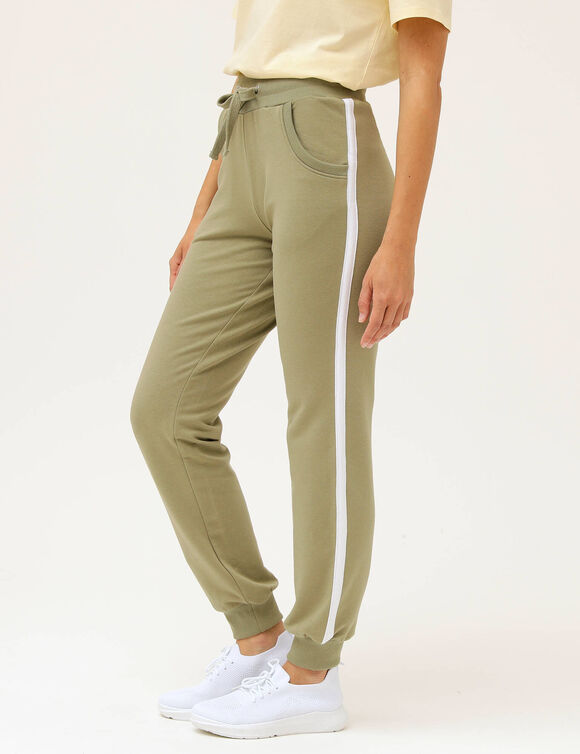 Pantalon jogging molleton bicolore (kaki clair / blanc)