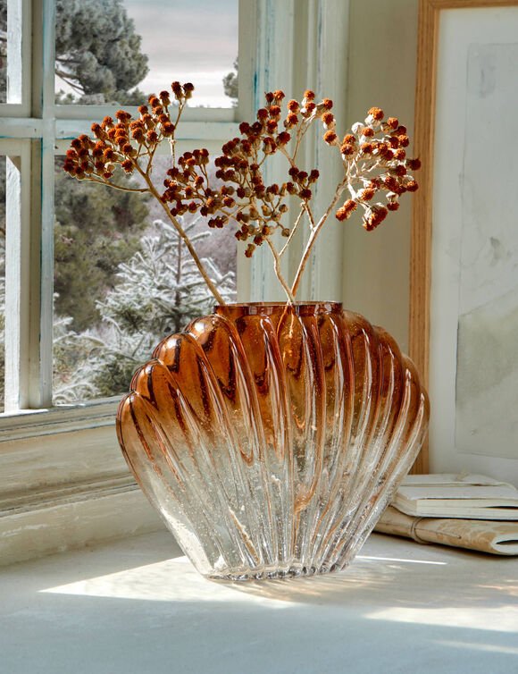 Schelp vaas in tweekleurig glas (naturel)