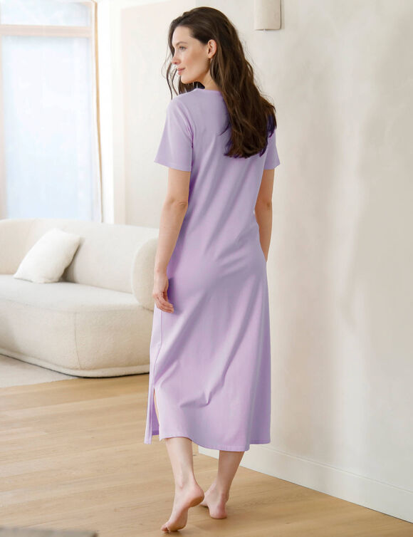 Chemise de nuit longue manches courtes unie (parme)