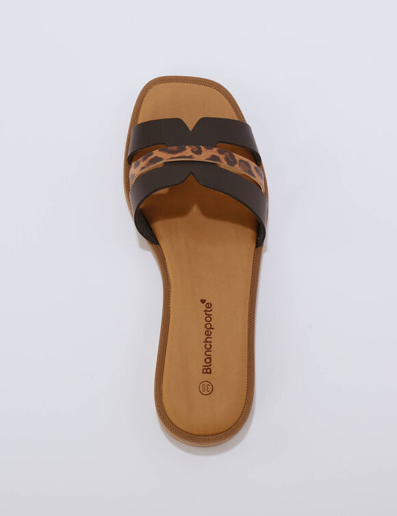 Mules &agrave; bandes fantaisie crois&eacute;es (zwart / bruin)