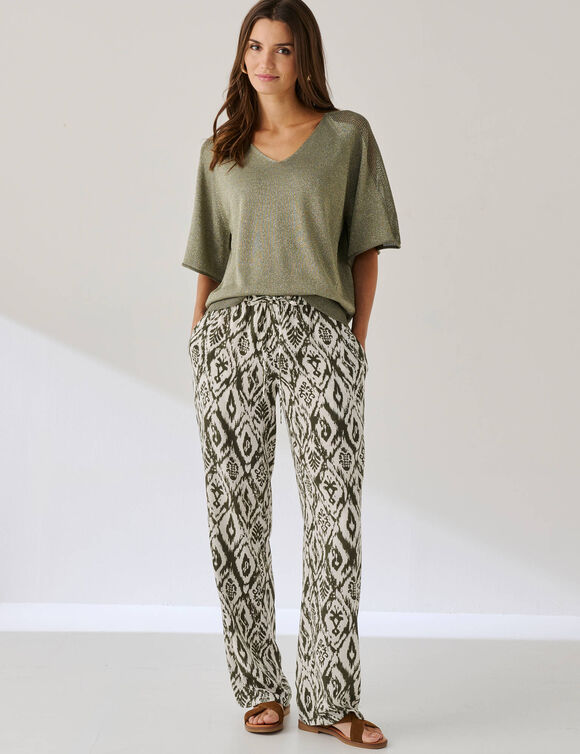 Pantalon fluide imprim&eacute; (&eacute;cru / kaki)