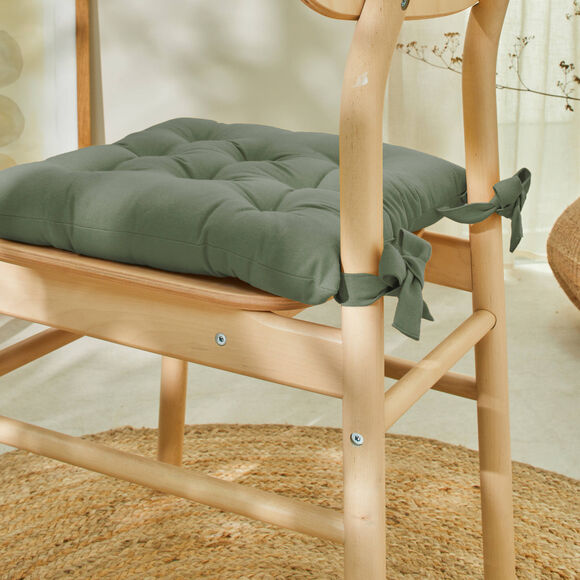 Galette de chaise carr&eacute;e unie coton bachette - lot de 2 (vert)