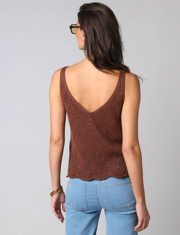 D&eacute;bardeur fines bretelles maille ajour&eacute;e  (bruin)