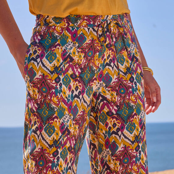 Pantalon large imprim&eacute;, taille &eacute;lastiqu&eacute;e (mangue)