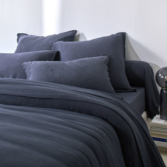 Linge de lit uni - double gaze de coton (bleu encre)
