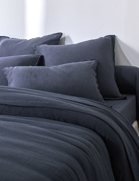 Linge de lit uni - double gaze de coton (bleu encre)