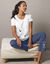 Pantalon imprimé bucolique placé - coton jersey (ardoise)