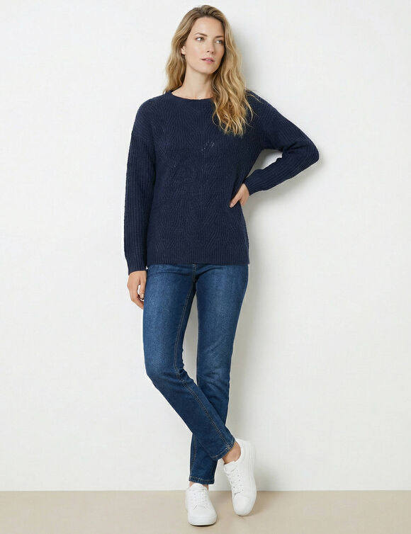 Pull sp&eacute;cial petites, maille perl&eacute;e (marine)