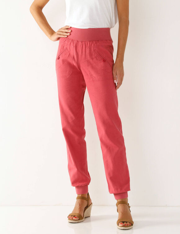Pantalon blousant taille élastiquée, lin coton (framboise)