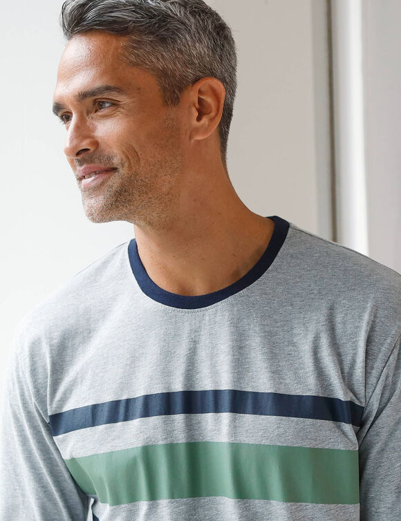 T-shirt pyjama rayures manches longues (gris chiné)
