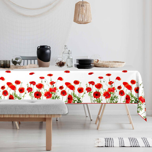 Nappe toile cirée imprimé coquelicots (rouge)