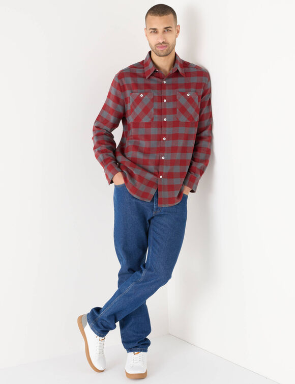 Chemise carreaux écossais flanelle (bordeaux / gris)