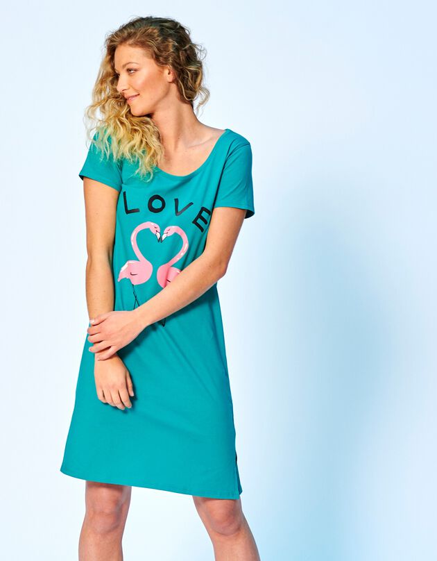 Chemise de nuit courte manches courtes motif « love », émeraude Chemise de nuit courte manches courtes motif « love », émeraude, hi-res