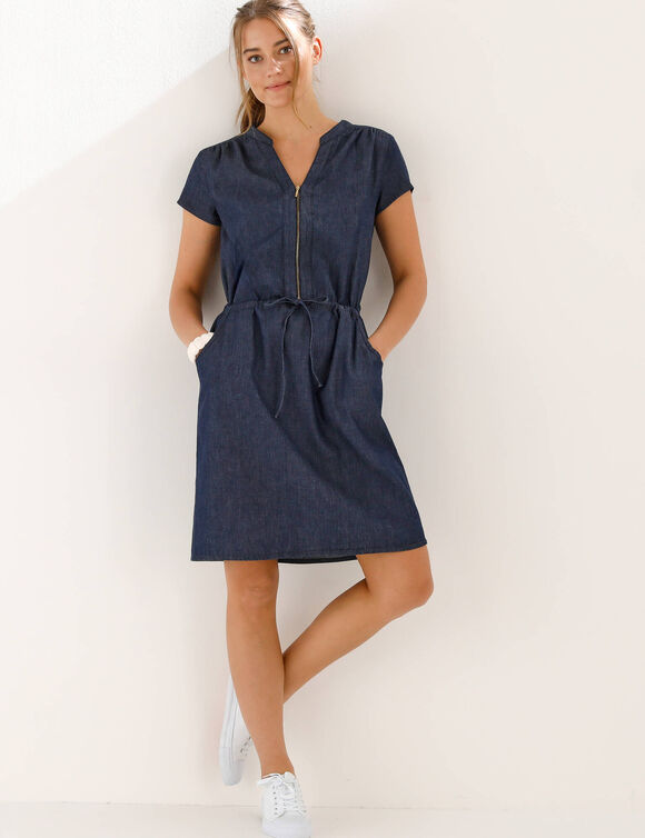Robe courte col zipp&eacute;, denim l&eacute;ger (brut)