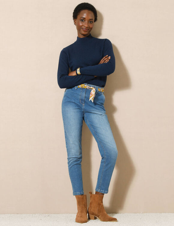 Pull col montant, laine d'agneau (marine)