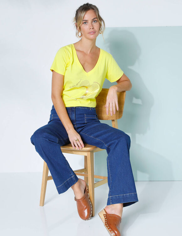 T-shirt col V imprimé doré (citron)