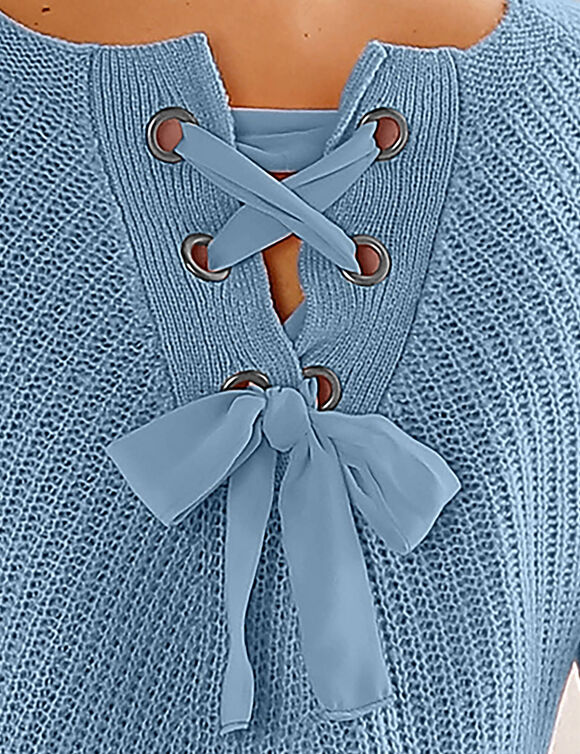 Trui met rijgwerk achter (grijsblauw)