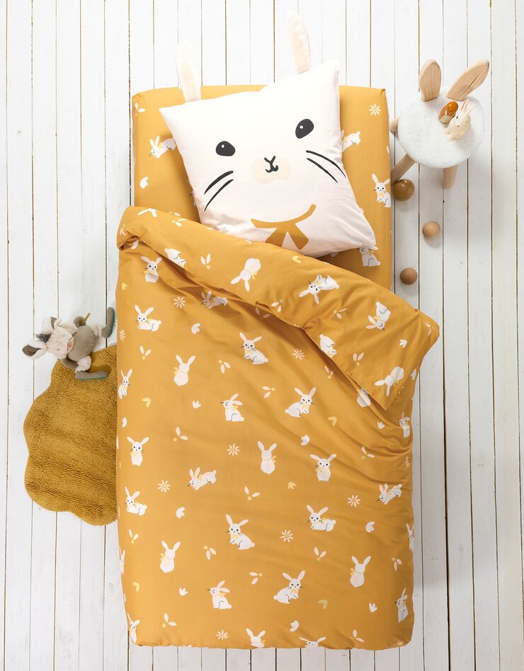Linge de lit enfant imprimé Lapinou 1 personne - coton biologique, jaune Linge de lit enfant imprimé Lapinou 1 personne - coton biologique, jaune, hi-res image number 0