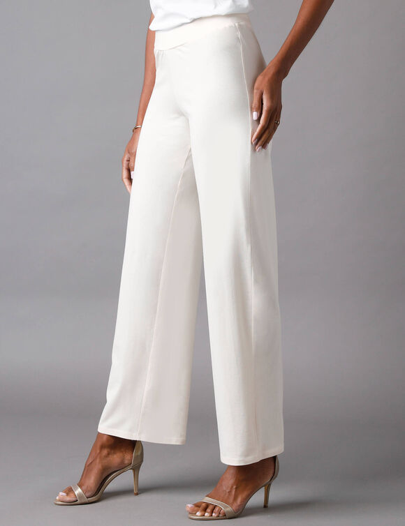 Pantalon large stretch, taille élastiquée (écru)