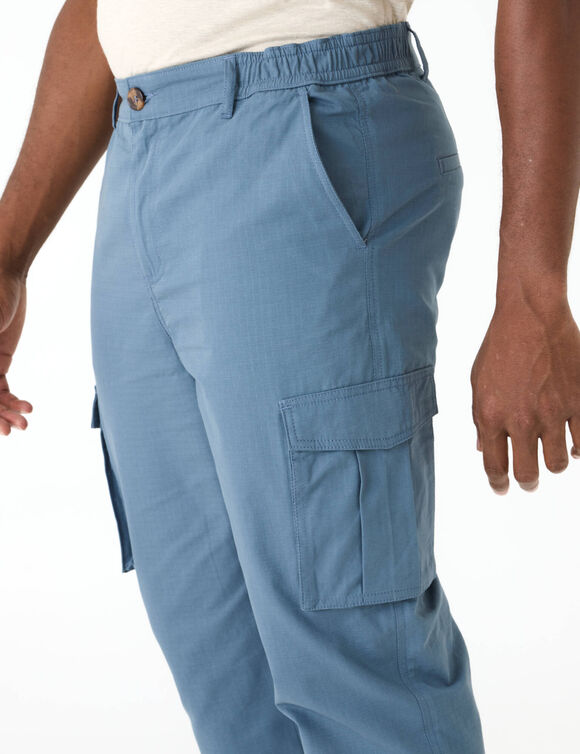 Pantalon cargo en toile ripstop ceinture &eacute;lastiqu&eacute;e c&ocirc;t&eacute;s   (bleu gris&eacute;)