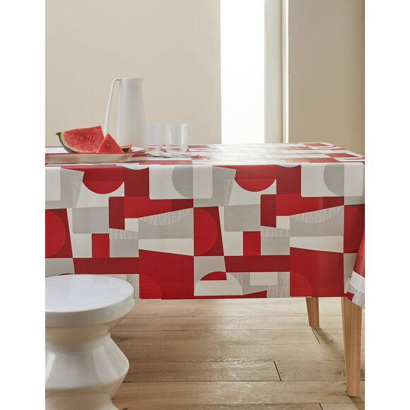 Nappe toile cirée imprimé Patch duo (gris / rouge)