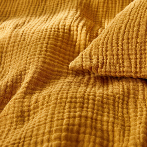 Linge de lit uni en triple gaze de coton (miel)