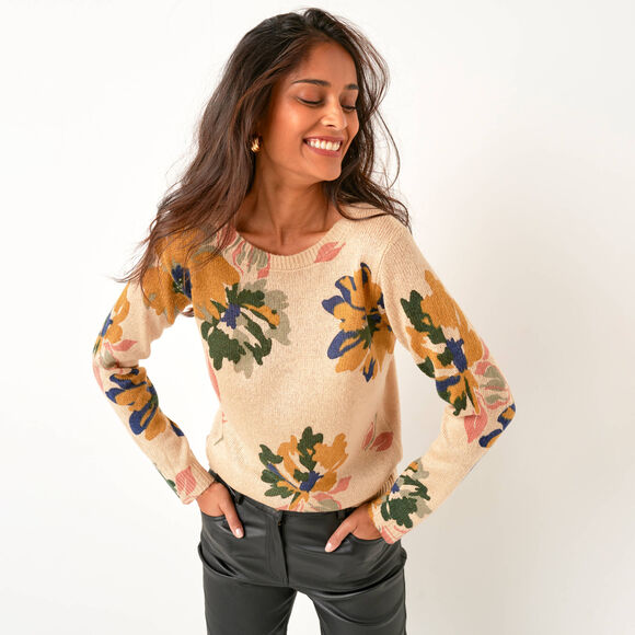 Pull imprimé fleurs (beige / bronze)