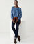 Trui met boothals en pofmouwen, in Engelse breisteek (denim blauw)