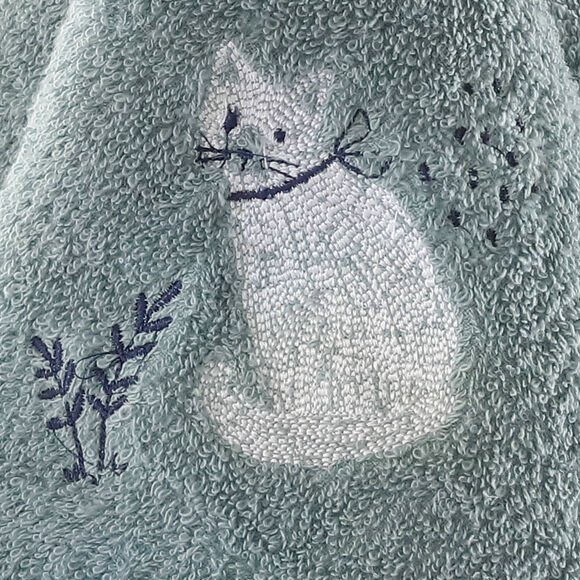 Droogdoeken in badstof, geborduurde katmotieven - set van 2 (grijs)