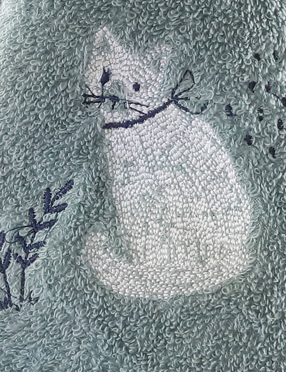 Droogdoeken in badstof, geborduurde katmotieven - set van 2 (grijs)