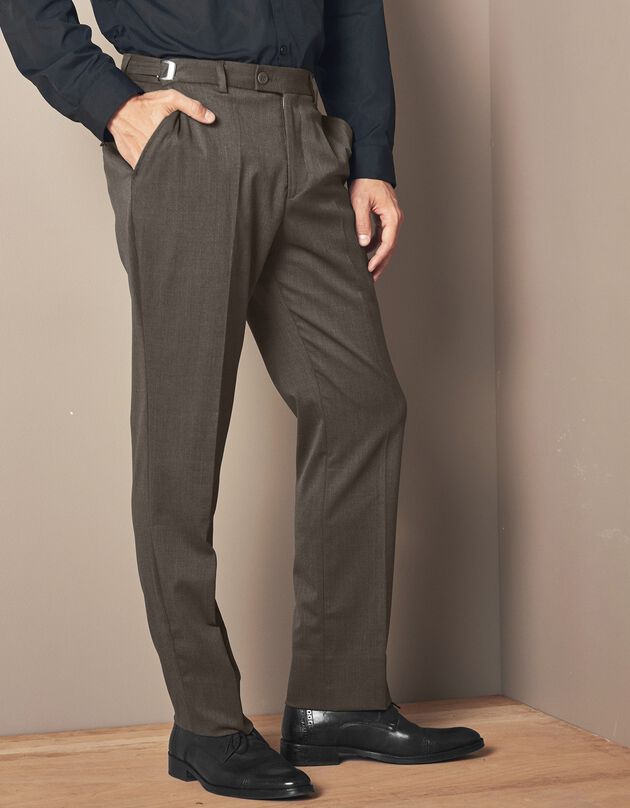 Pantalon taille réglable sans pince - polyester/laine, bronze, hi-res