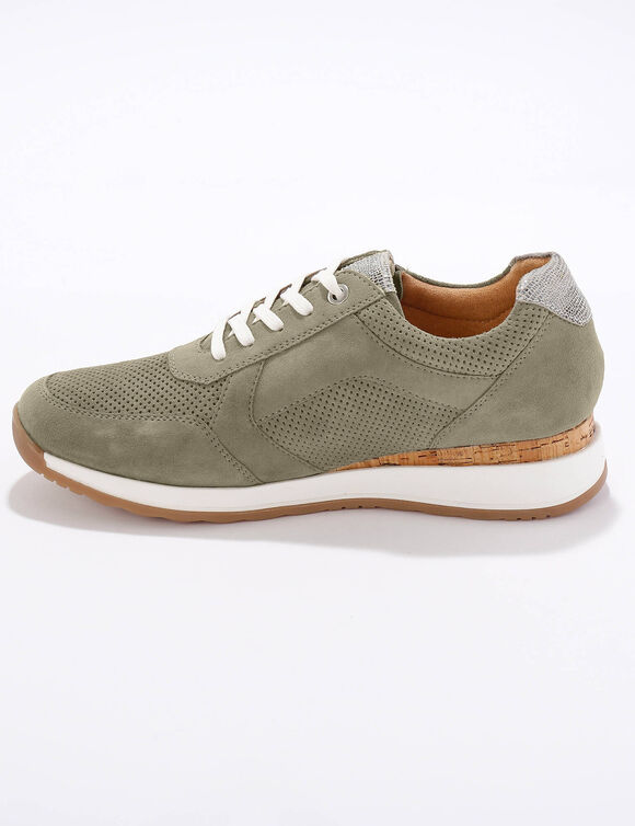 Sneakers met ritssluiting van soepel leer met zool van twee materialen (grijsgroen)