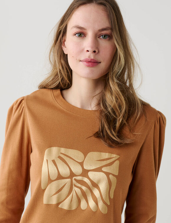 T-shirt manches longues, imprim&eacute; brillant (caramel)